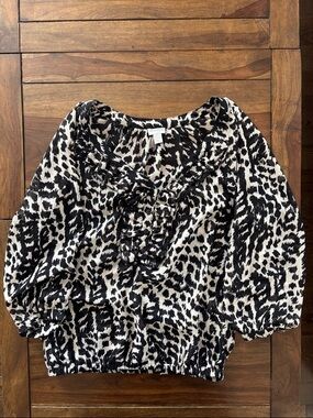 Dynamite Black & Cream Leopard Ruffle Blouse